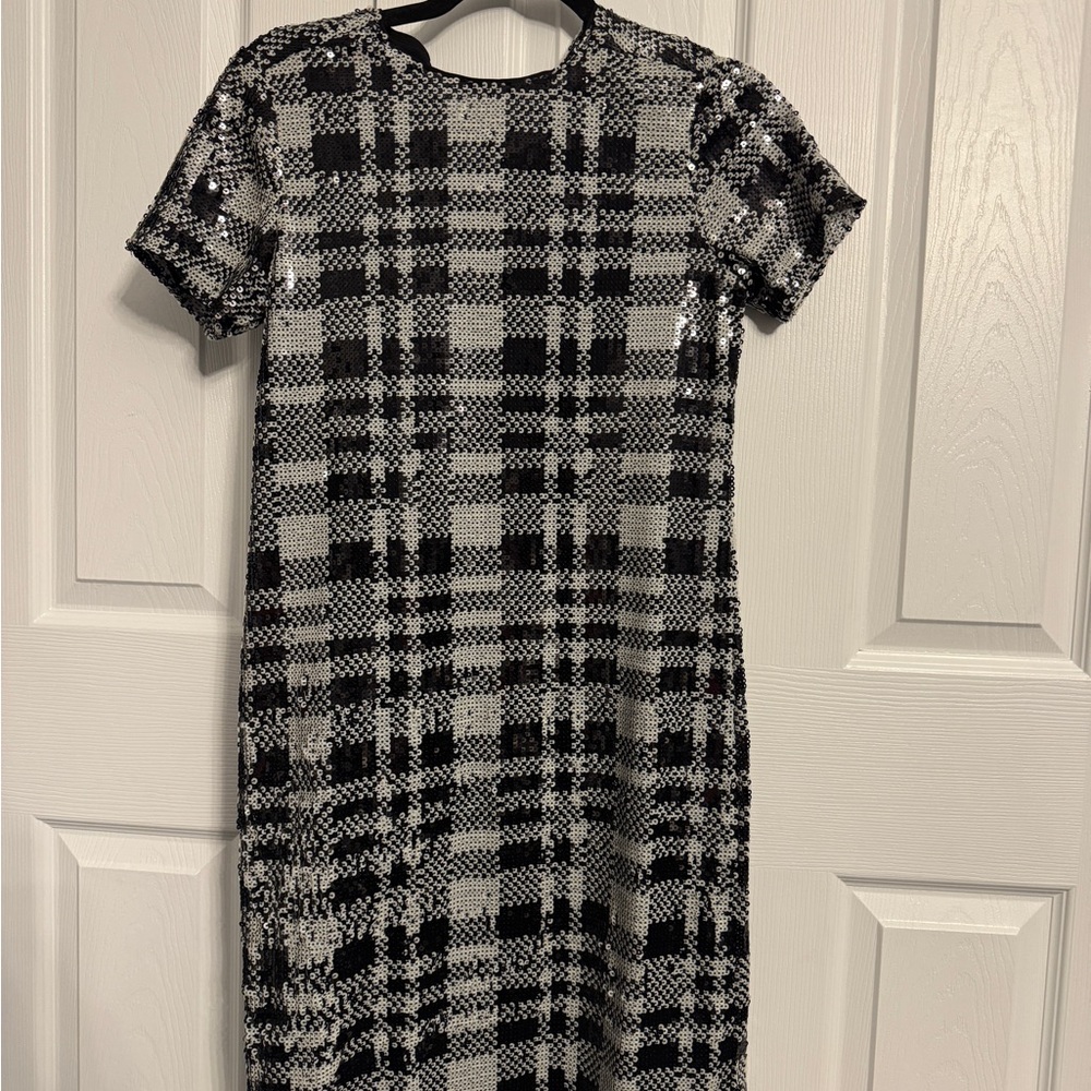 Brooks brothers Sequin Plaid Black and White Dress